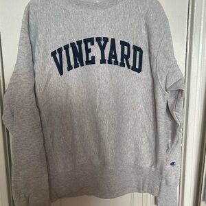 Unisex: Champion Gray Crewneck Sweatshirt with Navy Vineyard Print